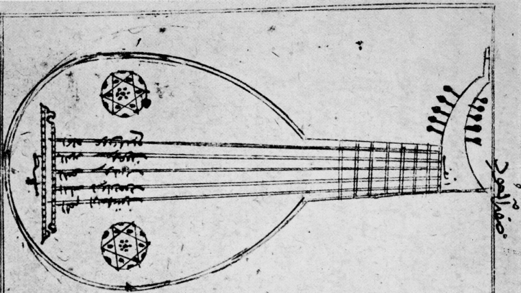 Zeichnung einer Laute aus Ṣafīyaddīn al-Urmawī (st. 1294), Kitāb al-Adwār