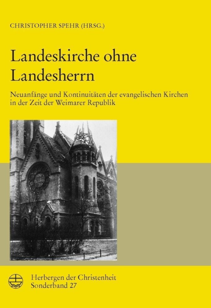 Landeskirche ohne Landesherrn. Neuanfänge und Kontinuitäten der evangelischen Kirchen in der Zeit der Weimarer Republik, hg. v. Christopher Spehr (Herbergen der Christenheit. Sonderband 27), Leipzig 2021, 384 Seiten, Broschur. ISBN: 978-3-374-06869-2.